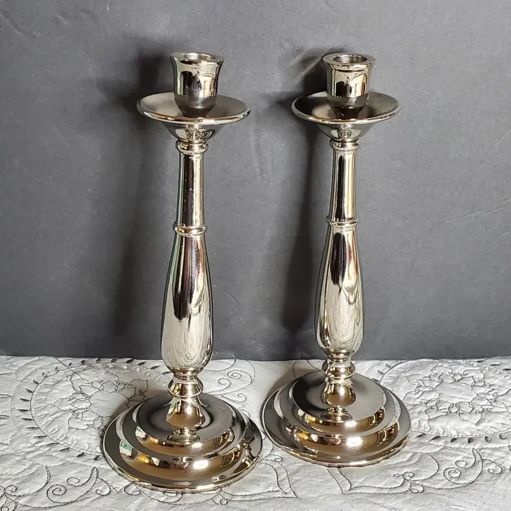 Pottery Barn Pair of Silver candlesticks 10.5